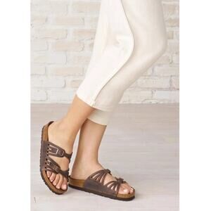 Birkenstock Granada Oiled Leather 2 Strap Slide Soft Footbed Sandal Brown EU 42